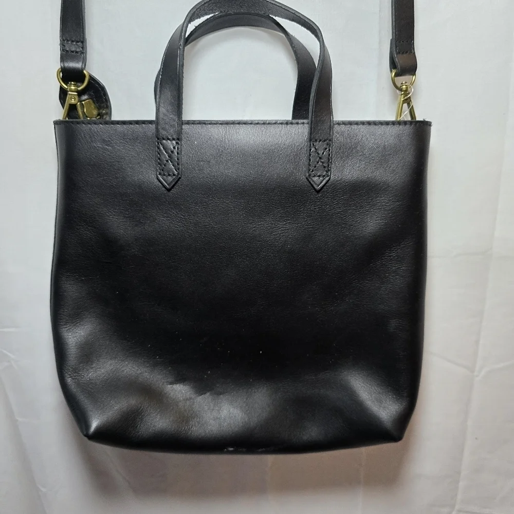 NWT Madewell Black Cow Leather Zip Top Transport Crossbody Bag Top Handle Purse - Picture 1 of 15